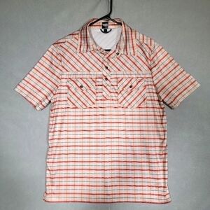 QED Mens Western Double Pocket Performance Polo Red And Blue Striped Size Medium